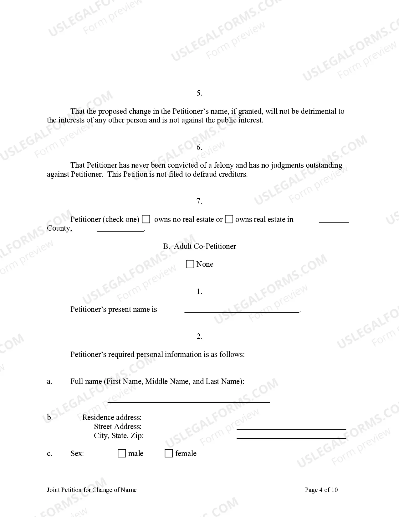 Preview Petition for Change of Name for Family