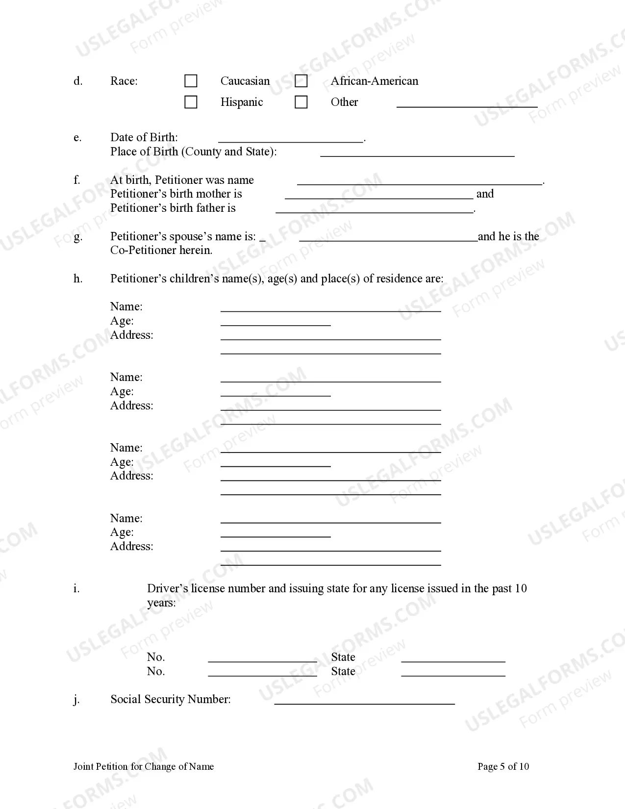 Preview Petition for Change of Name for Family