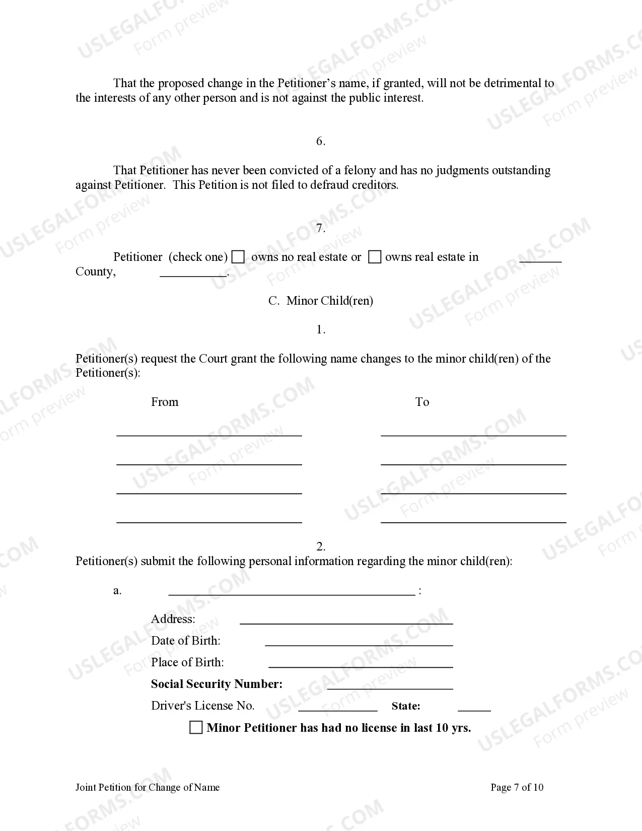 Preview Petition for Change of Name for Family