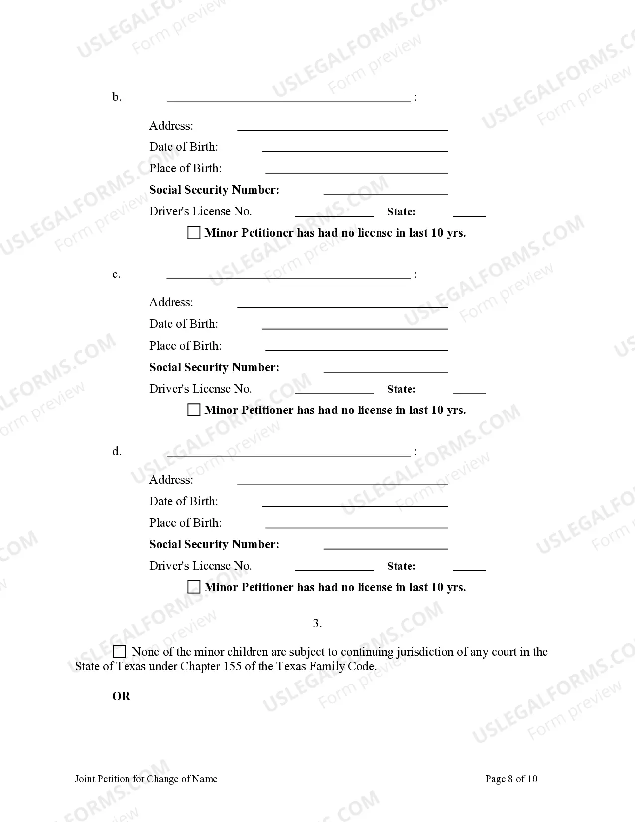 Preview Petition for Change of Name for Family