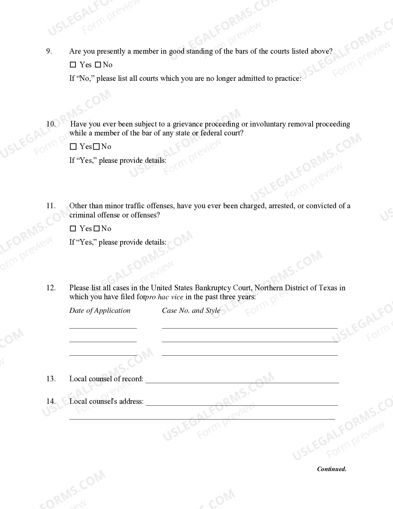 Preview Application For Admission Pro Hac Vice (Adv)
