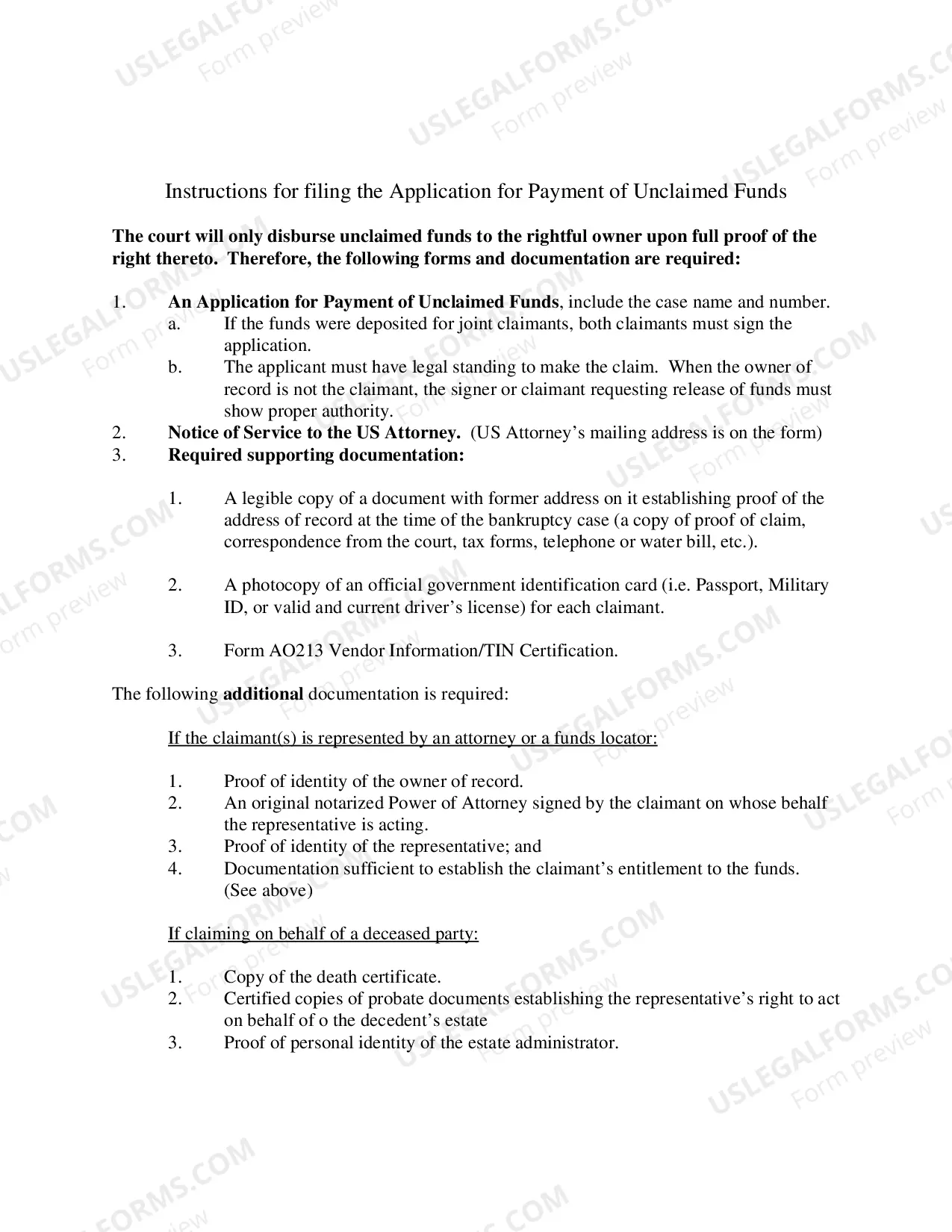 Preview Application For Payment of Unclaimed Funds