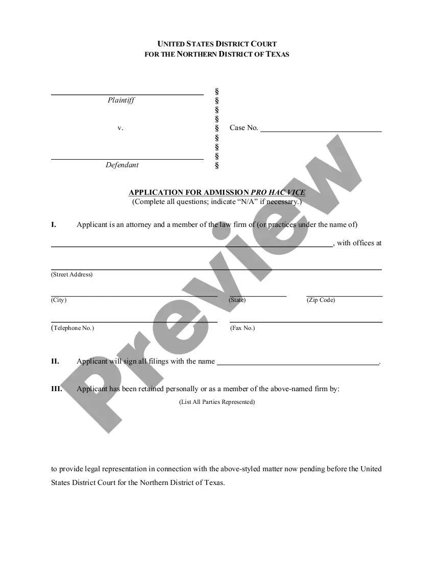 Harris Texas Application and Order for Admission Pro Hac Vice - Pro Hac ...