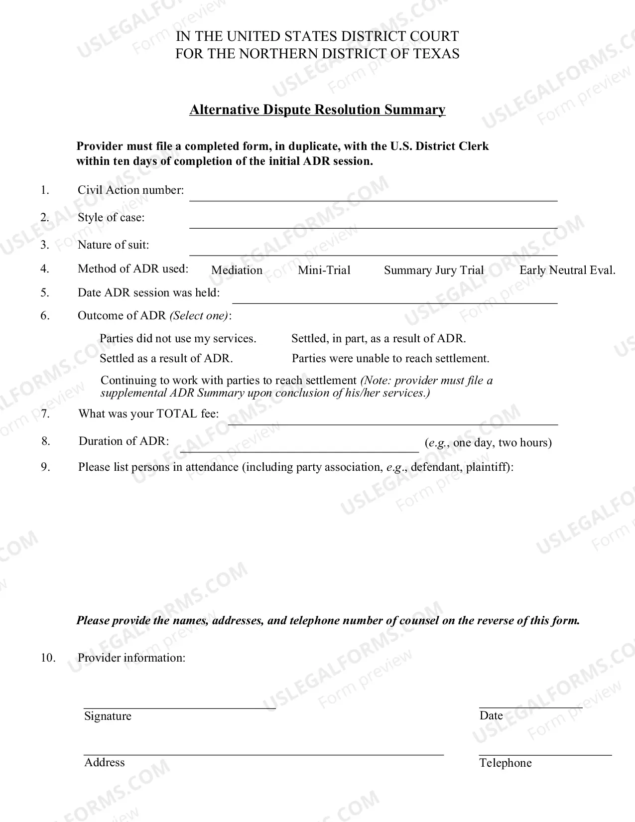 Preview Alternative Dispute Resolution Summary