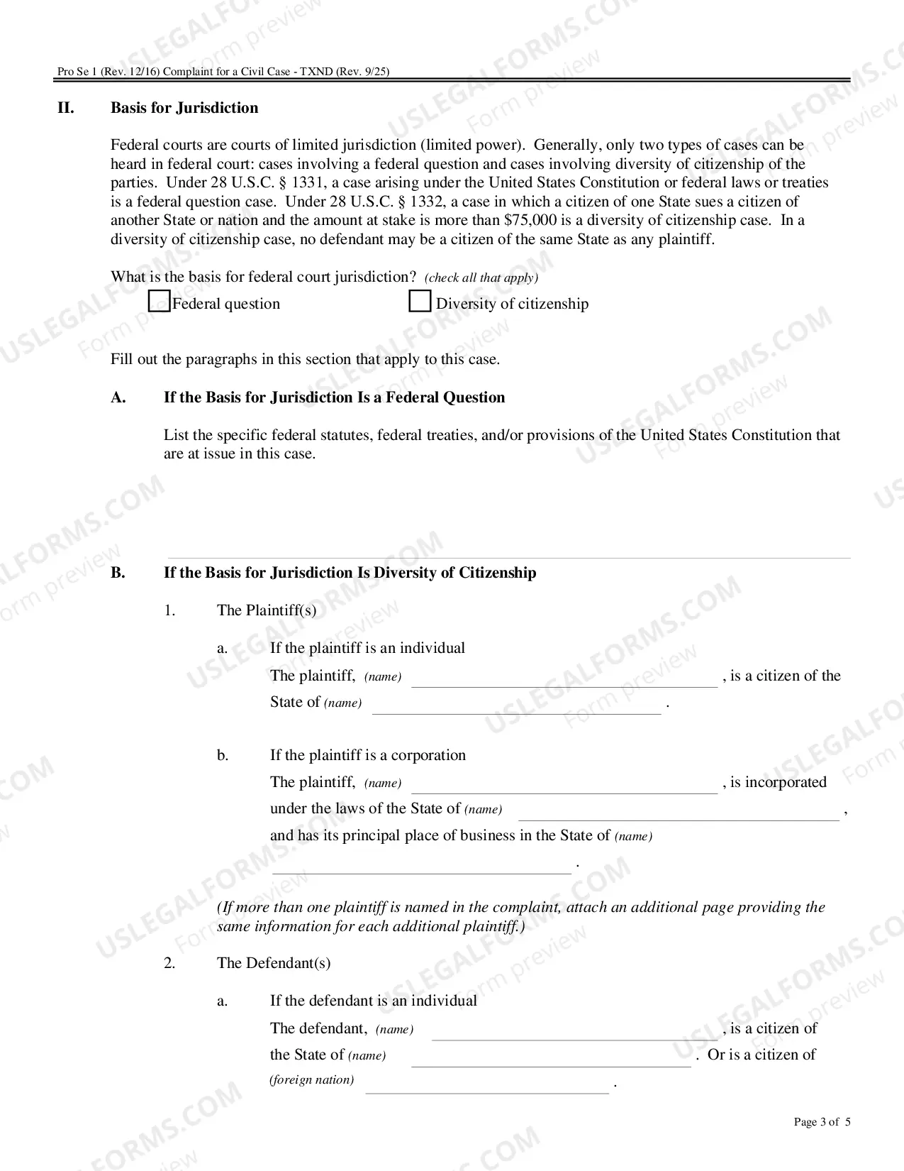 Preview Complaint (Civil)