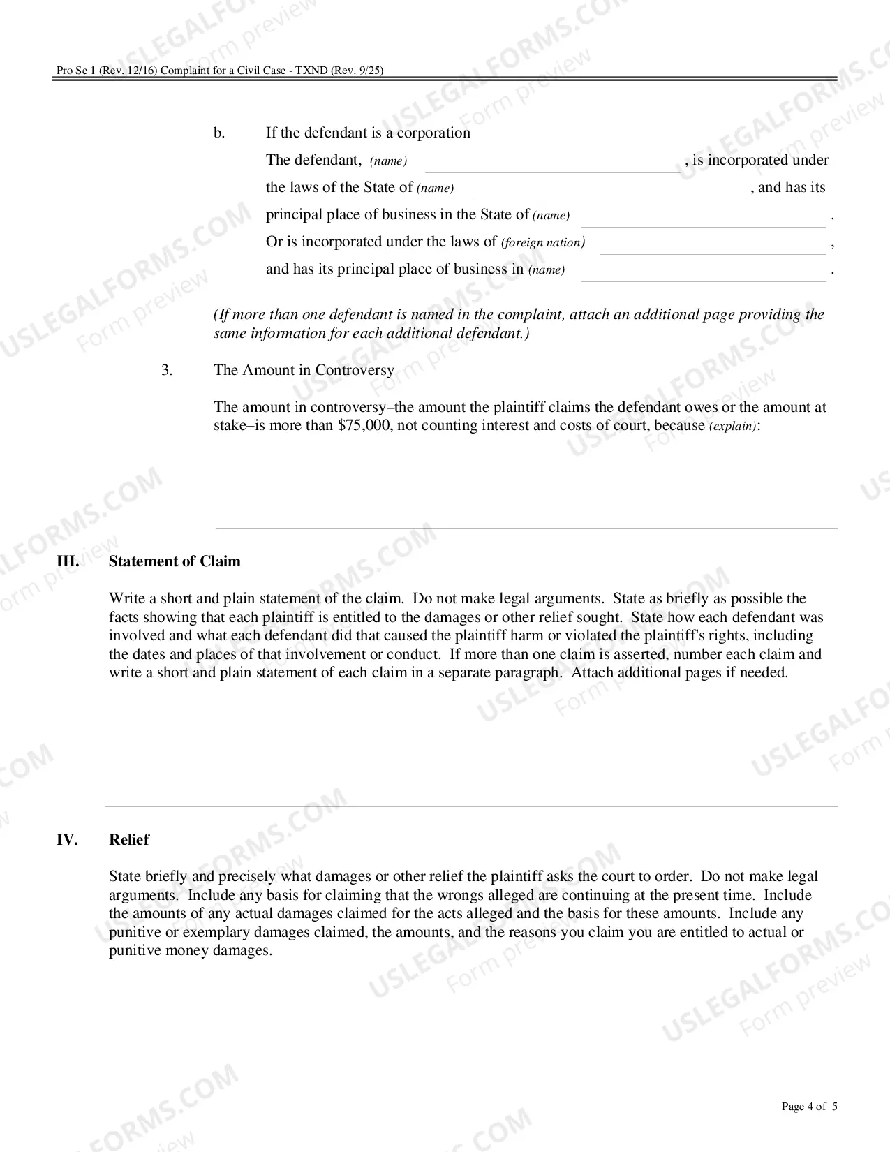Preview Complaint (Civil)