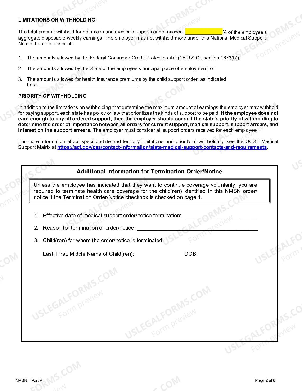 Preview National Medical Support Notice Part A