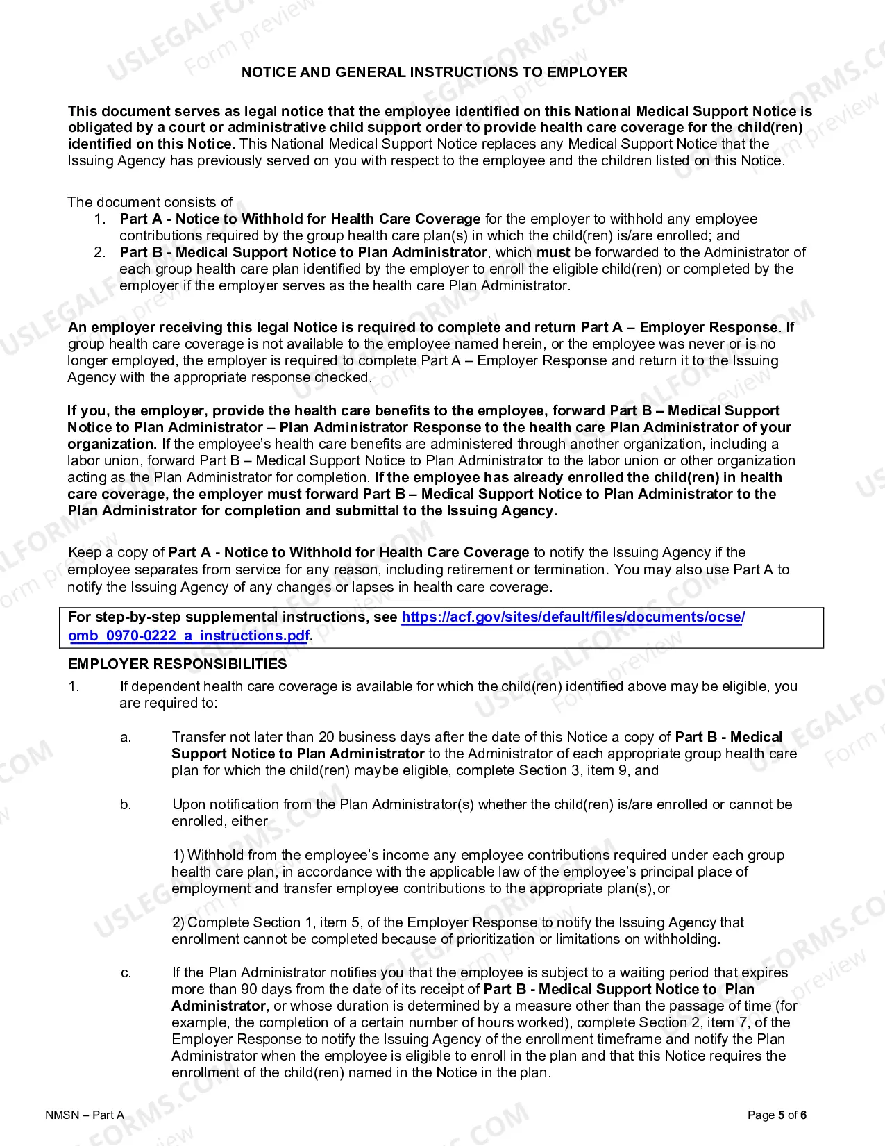Preview National Medical Support Notice Part A