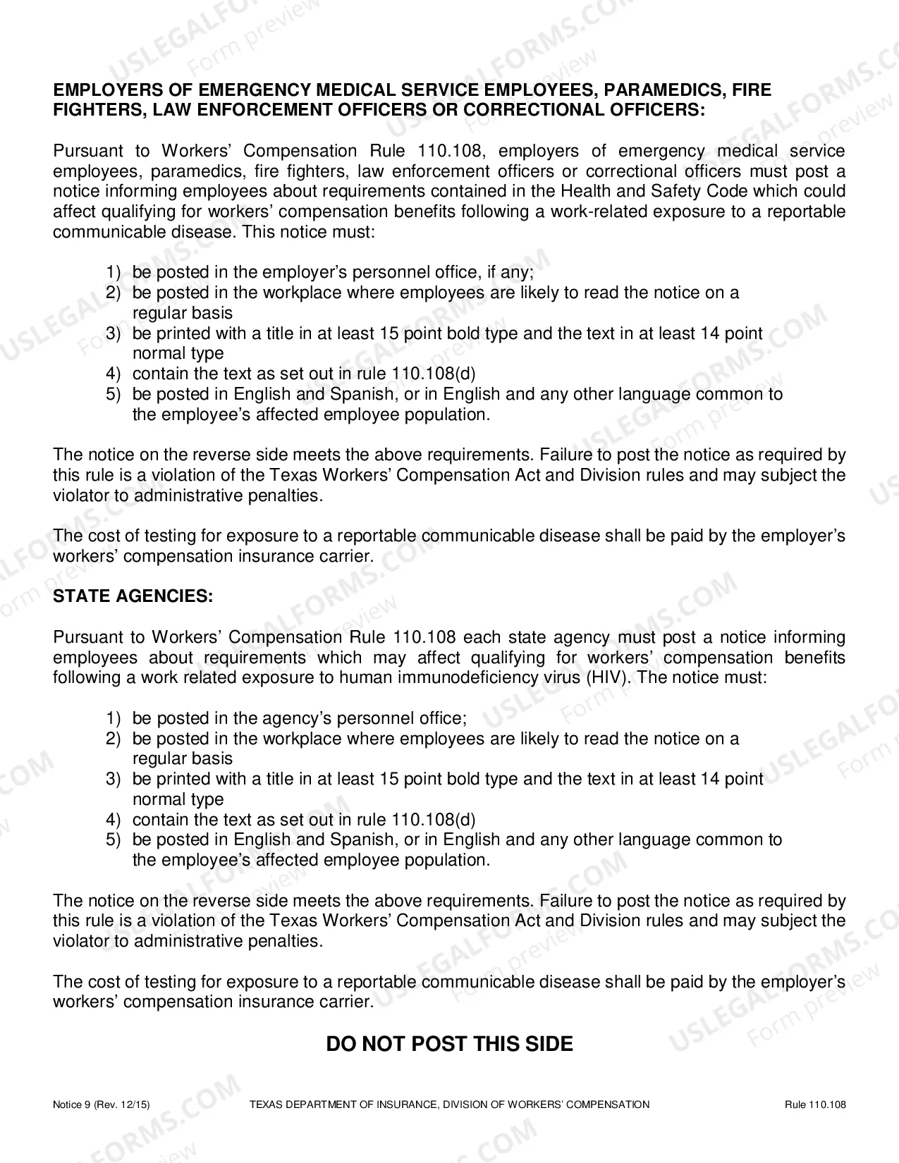 Preview Notice Regarding Certain Work-Related Communicable Diseases and Eligibility for Workers' Compensation Benefits