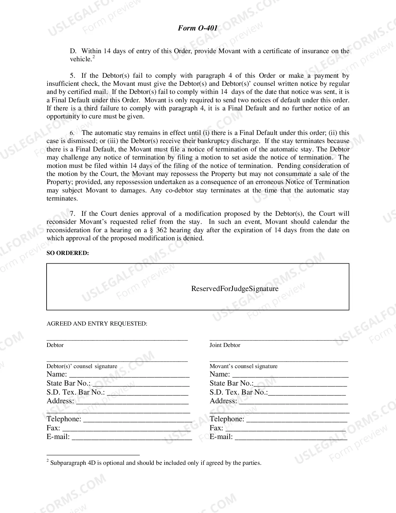 Preview Chapter 13 Agreed Order Conditioning Automatic Stay (Vehicle) (Houston)