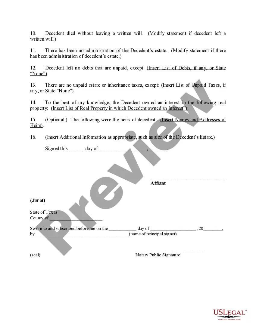 Preview Affidavit of Facts Concerning the Identity of Heirs