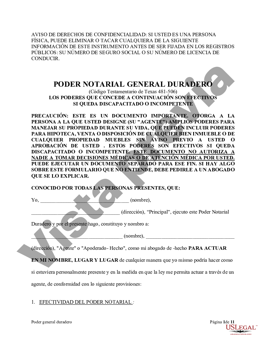 Dallas Texas Poder General Duradero Para La Propiedad Y Las Finanzas O Efectivo Financiero En 7465