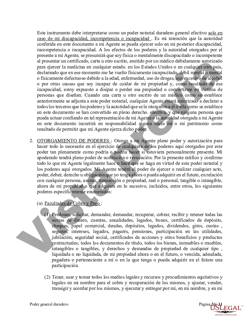 Preview Poder general duradero para la propiedad y las finanzas o efectivo financiero en caso de incapacidad