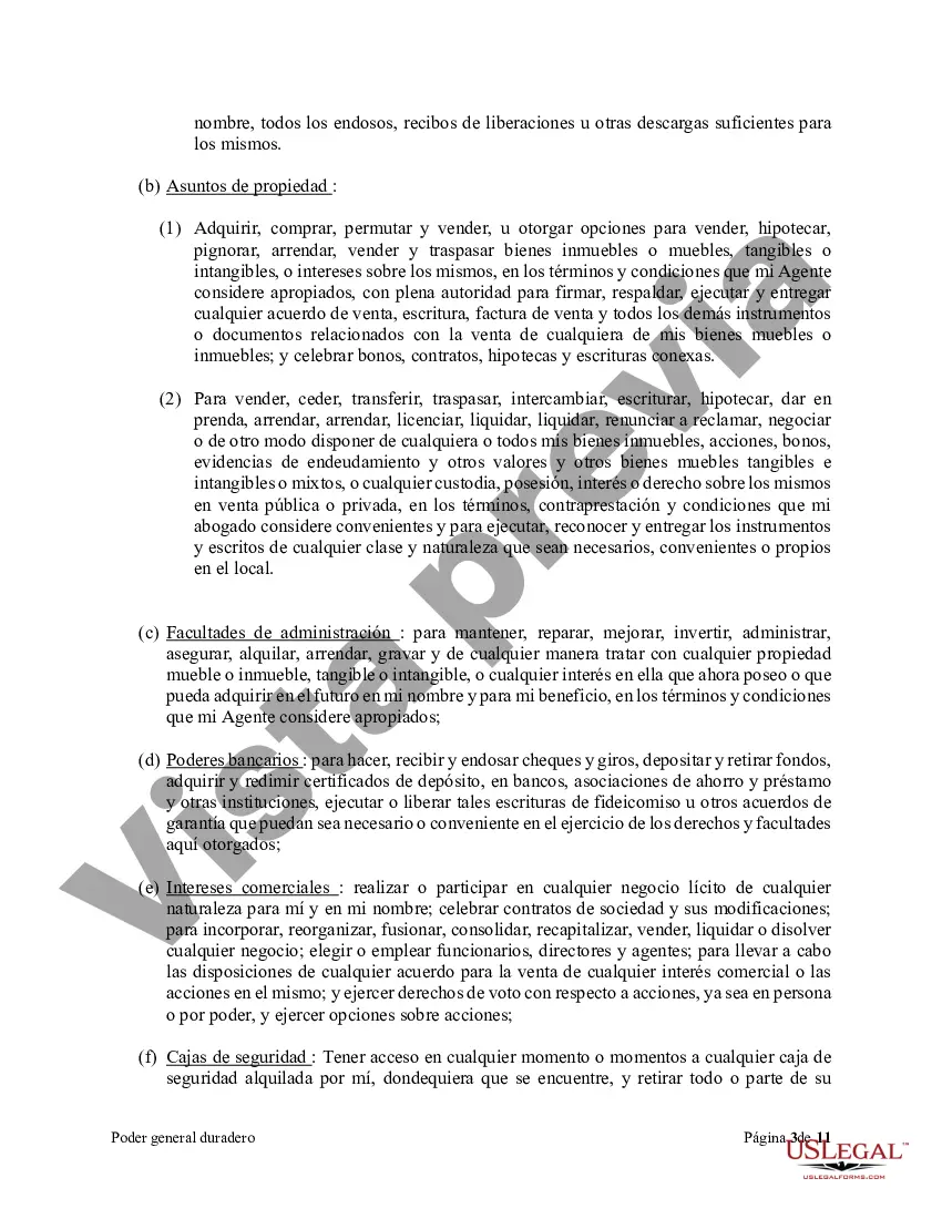 Preview Poder general duradero para la propiedad y las finanzas o efectivo financiero en caso de incapacidad