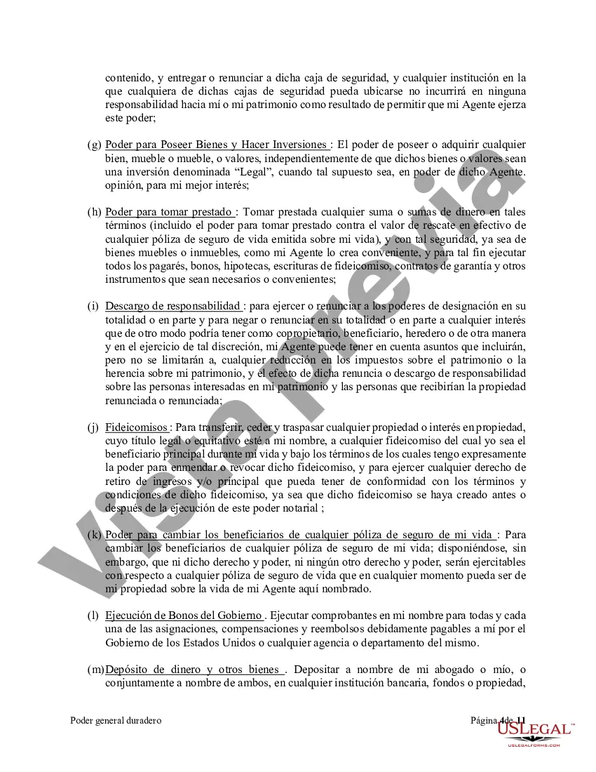 Preview Poder general duradero para la propiedad y las finanzas o efectivo financiero en caso de incapacidad