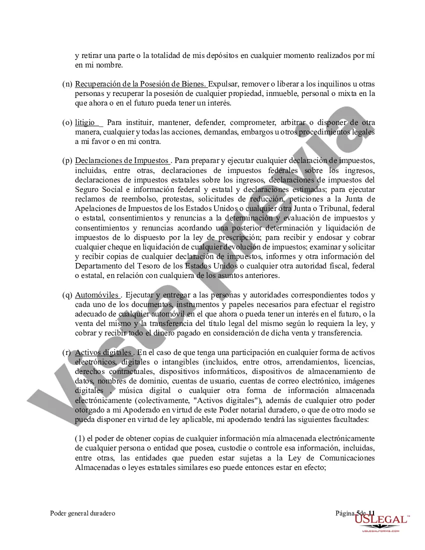 Preview Poder general duradero para la propiedad y las finanzas o efectivo financiero en caso de incapacidad