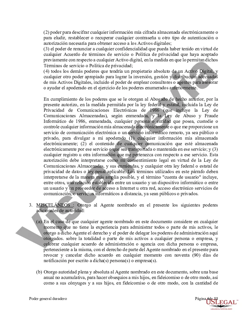 Preview Poder general duradero para la propiedad y las finanzas o efectivo financiero en caso de incapacidad