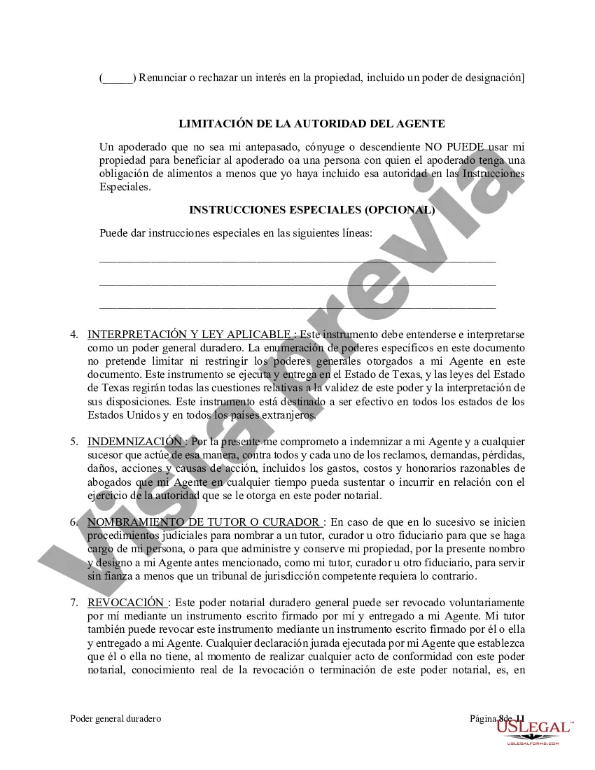 Preview Poder general duradero para la propiedad y las finanzas o efectivo financiero en caso de incapacidad