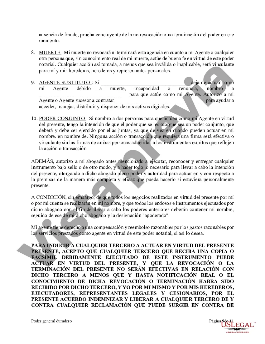 Preview Poder general duradero para la propiedad y las finanzas o efectivo financiero en caso de incapacidad