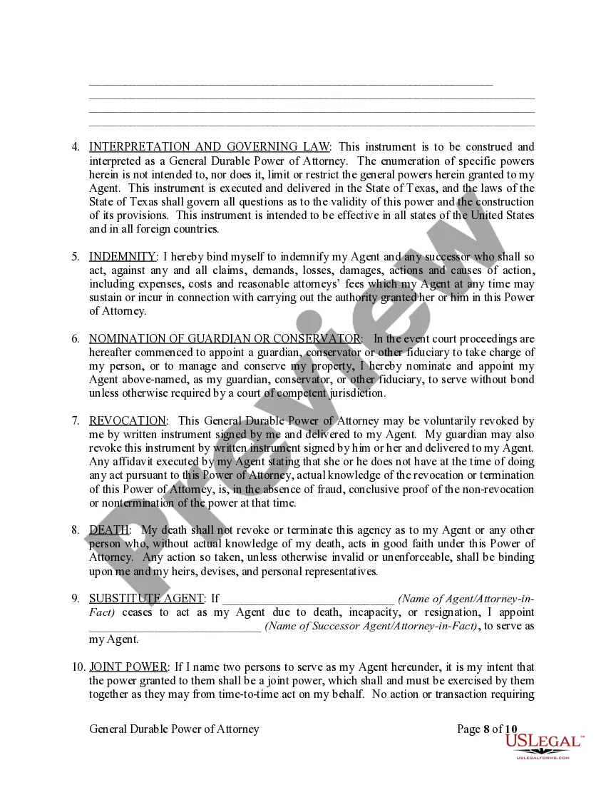 Preview General Durable Power of Attorney for Property and Finances or Financial Effective Immediately