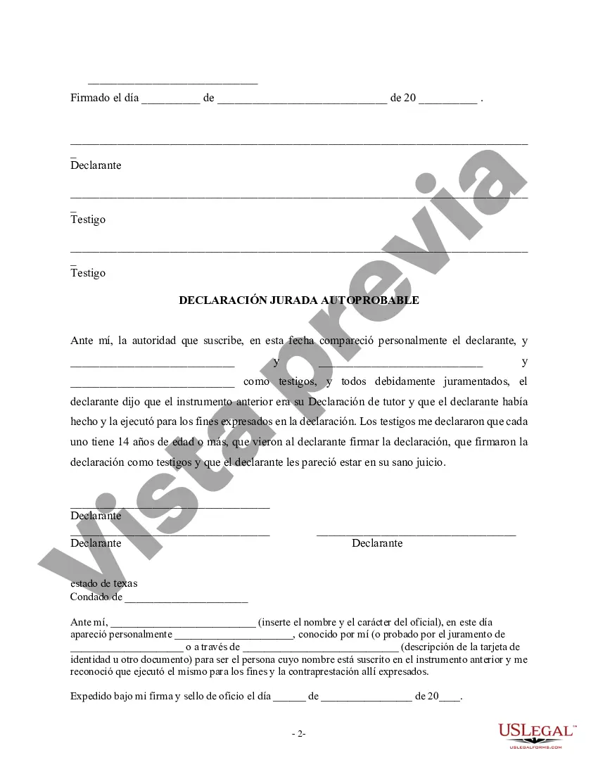 Get Declaración legal de tutor en caso de incapacidad posterior o necesidad de tutor Preview Declaración legal de tutor en caso de incapacidad posterior o necesidad de tutor