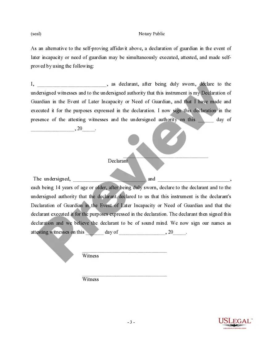 Get Statutory Declaration of Guardian in the Event of Later Incapacity or Need of Guardian Preview Statutory Declaration of Guardian in the Event of Later Incapacity or Need of Guardian