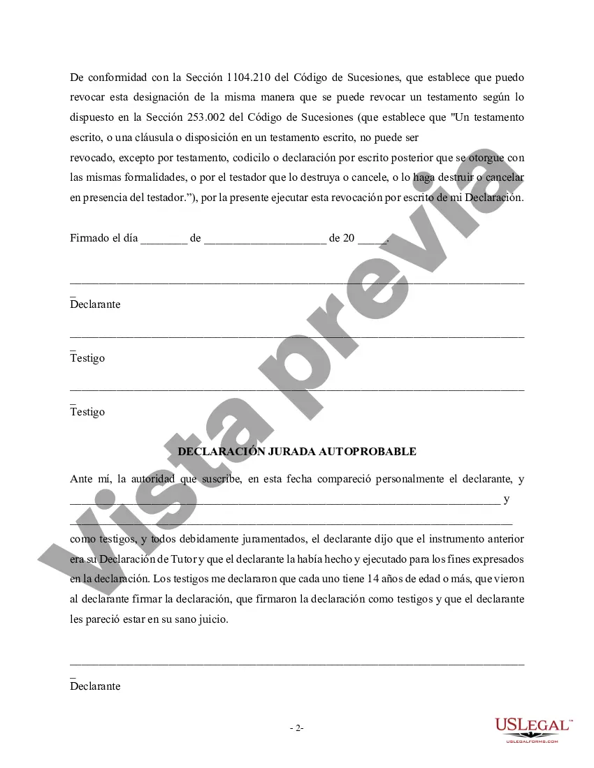 Get Revocación de Declaración Legal de Tutor en Caso de Incapacidad o Necesidad de Tutor Posterior Preview Revocación de Declaración Legal de Tutor en Caso de Incapacidad o Necesidad de Tutor Posterior