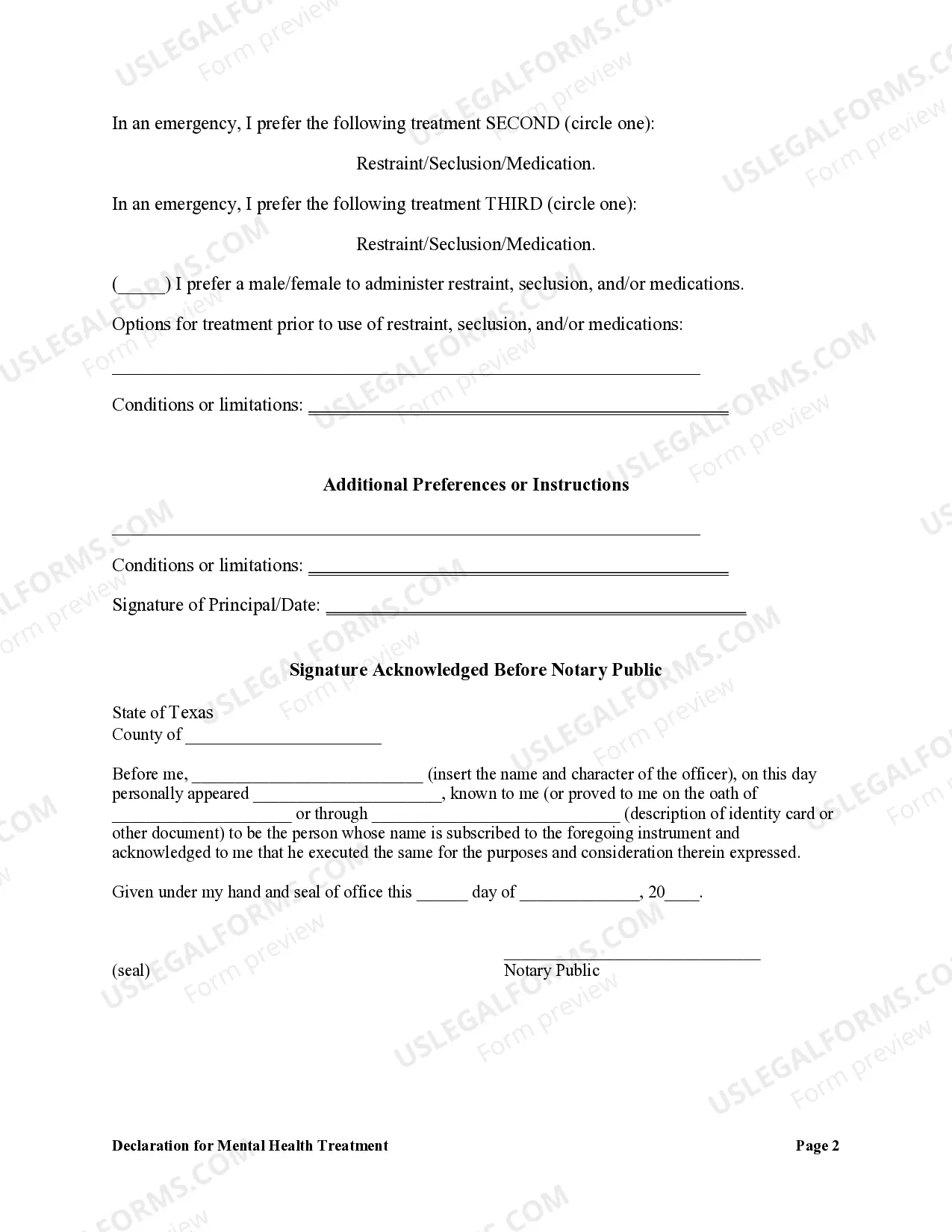 Preview Declaration for Mental Health Treatment