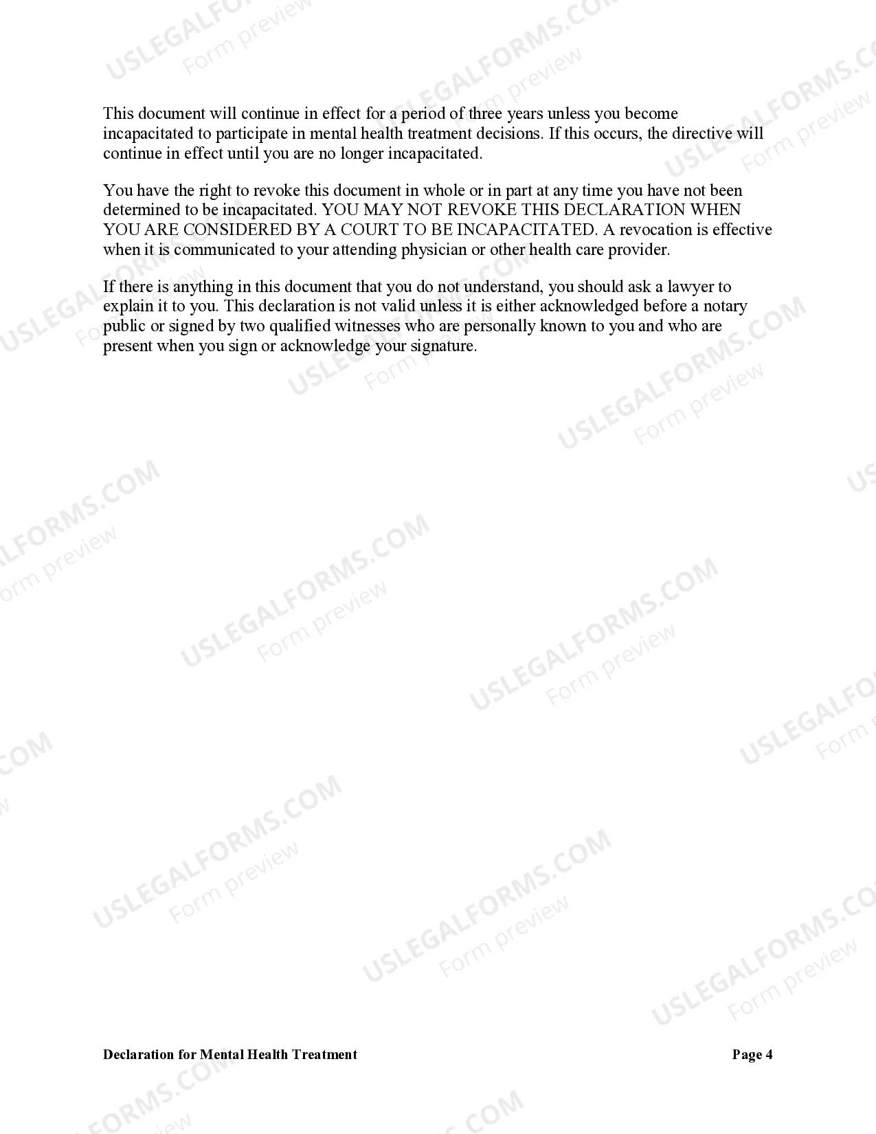 Preview Declaration for Mental Health Treatment