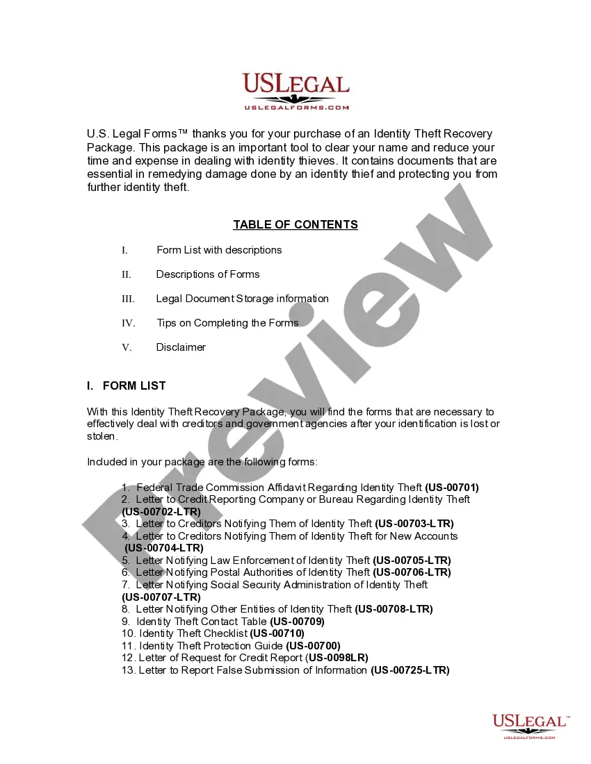Get Texas Identity Theft Recovery Package Preview Texas Identity Theft Recovery Package