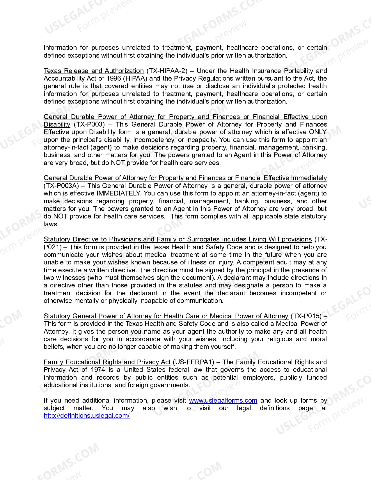 Preview Texas Young Adult Power of Attorney Package