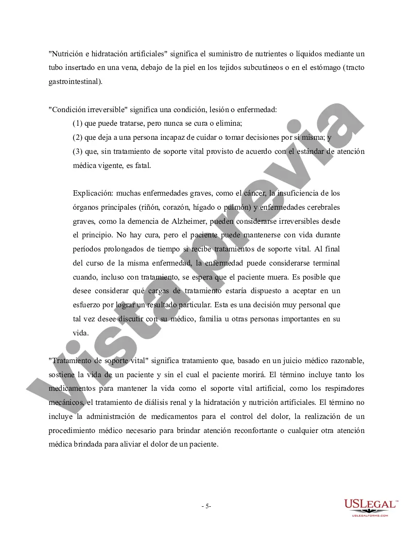 Preview La directiva legal para médicos y familiares o sustitutos incluye disposiciones de testamento en vida