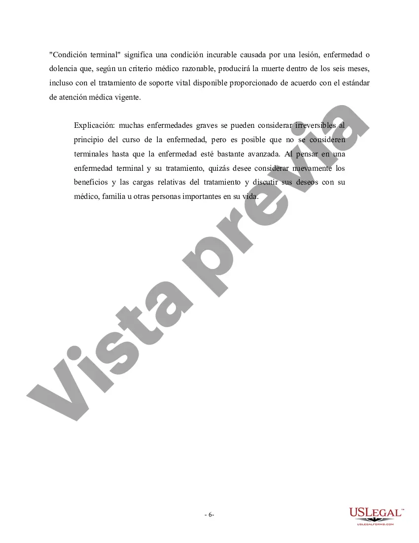 Preview La directiva legal para médicos y familiares o sustitutos incluye disposiciones de testamento en vida
