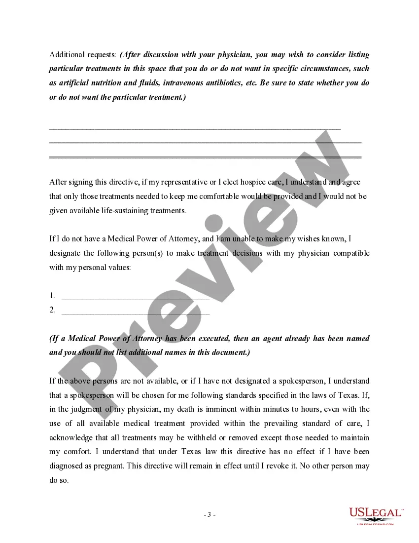 Preview Statutory Directive to Physicians and Family or Surrogates includes Living Will provisions