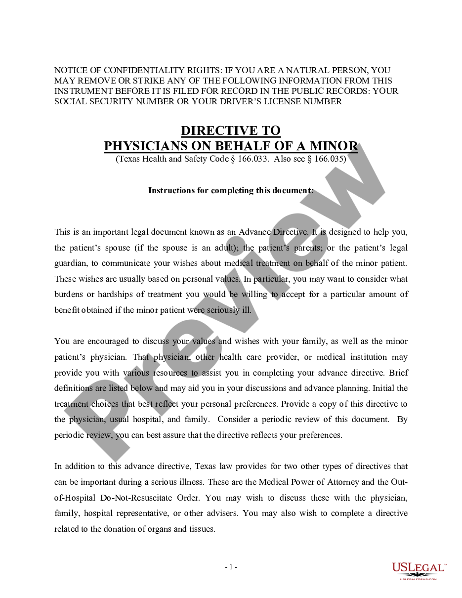page 0 Directive to Physicians on Behalf of a Minor preview
