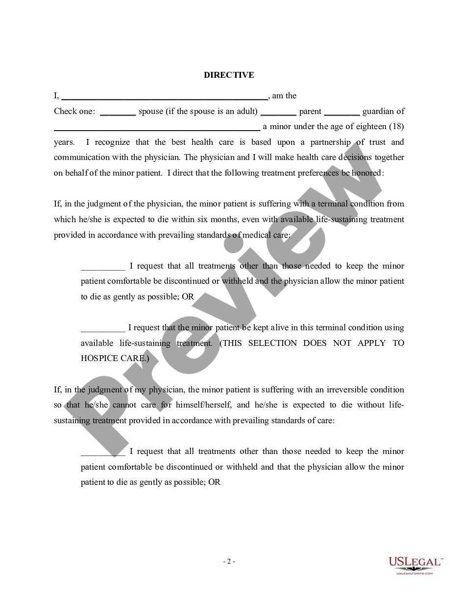 page 1 Directive to Physicians on Behalf of a Minor preview