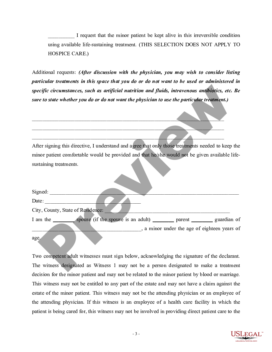 page 2 Directive to Physicians on Behalf of a Minor preview