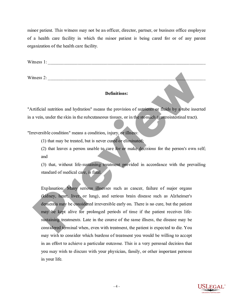 page 3 Directive to Physicians on Behalf of a Minor preview