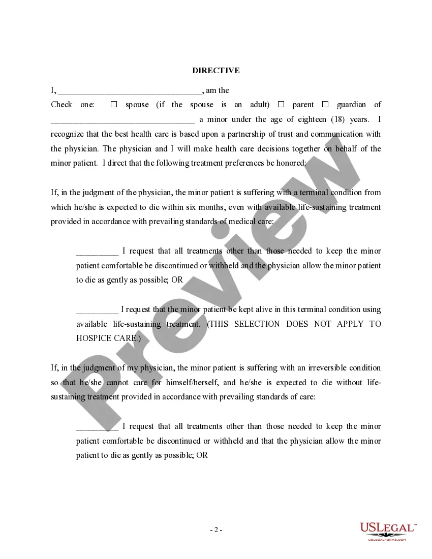 Get Directive to Physicians on Behalf of a Minor Preview Directive to Physicians on Behalf of a Minor