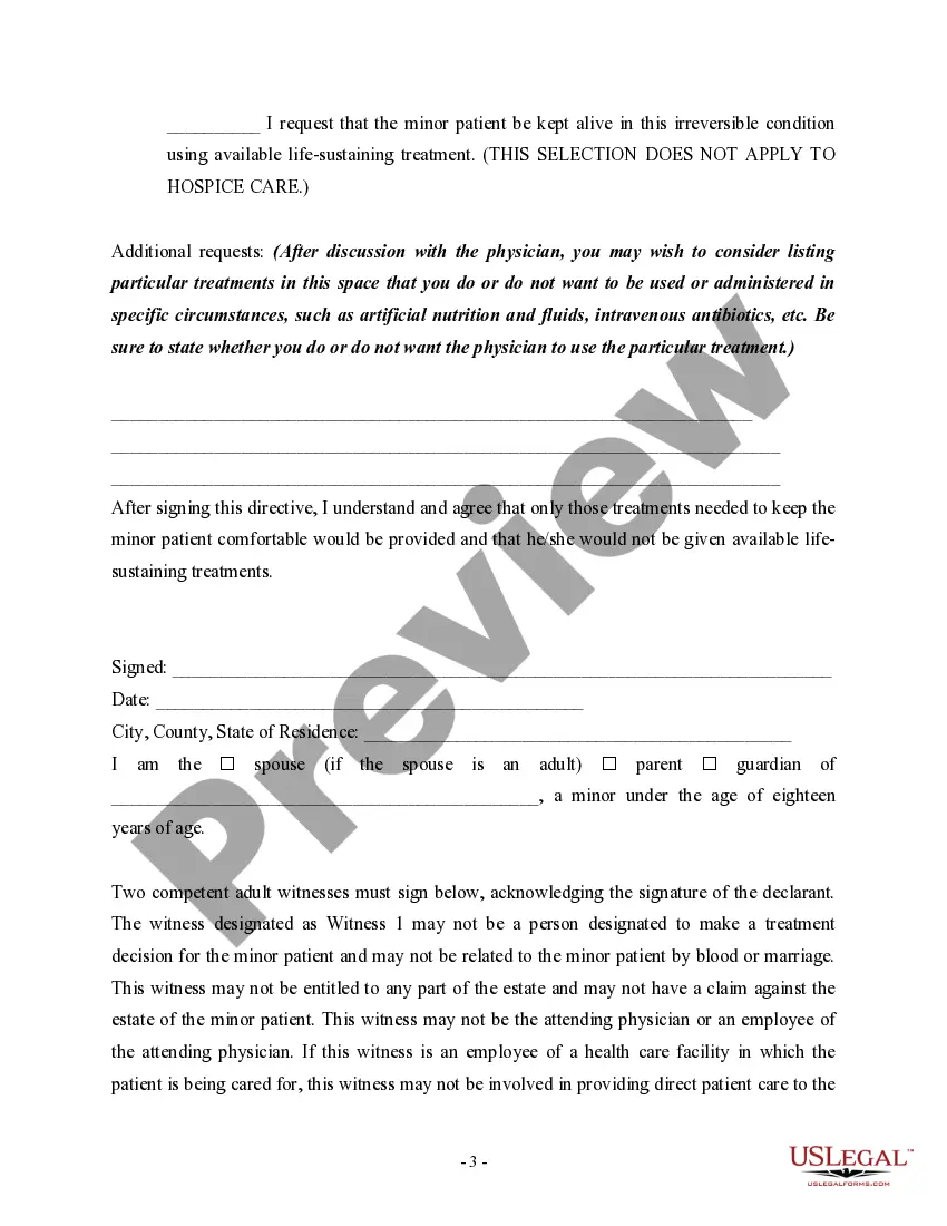 Get Directive to Physicians on Behalf of a Minor Preview Directive to Physicians on Behalf of a Minor