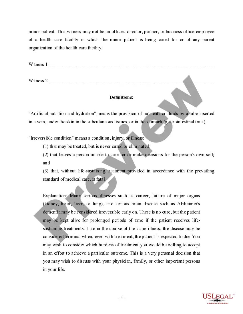 Get Directive to Physicians on Behalf of a Minor Preview Directive to Physicians on Behalf of a Minor
