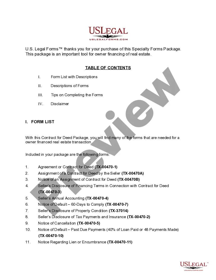 Get Texas Contract for Deed Package Preview Texas Contract for Deed Package