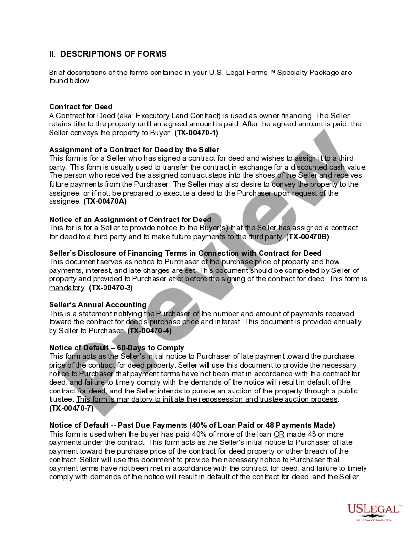 Get Texas Contract for Deed Package Preview Texas Contract for Deed Package