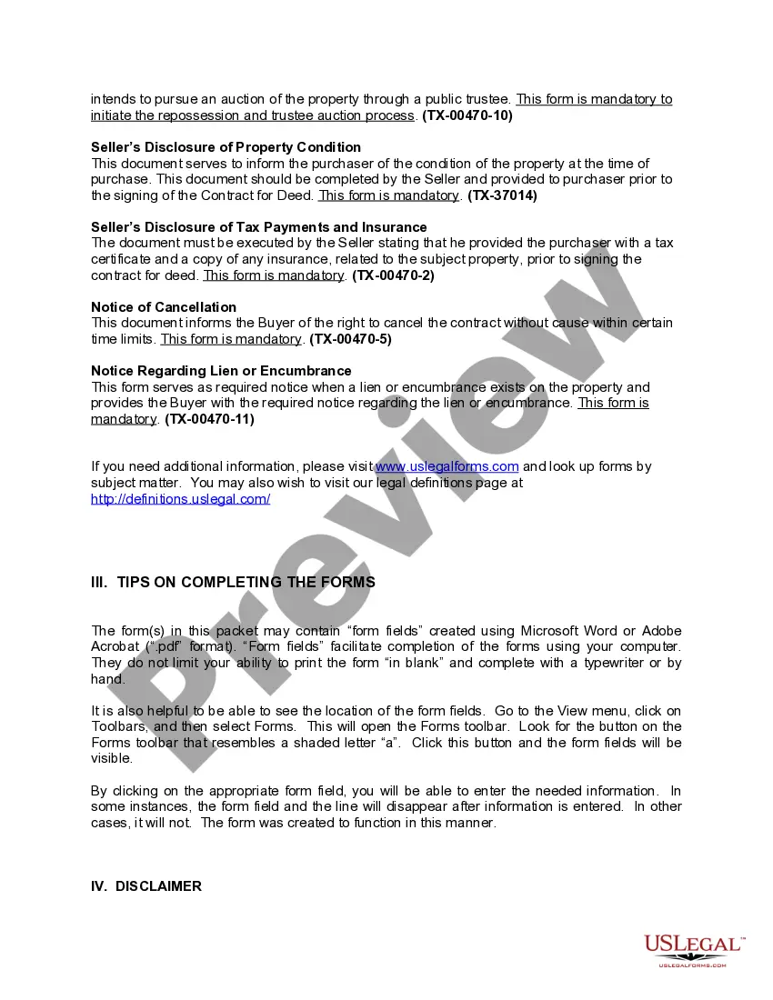 Get Texas Contract for Deed Package Preview Texas Contract for Deed Package