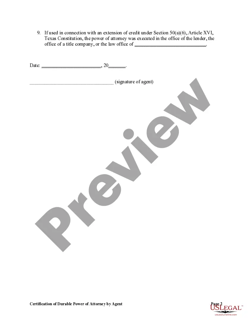 Preview Certification of Durable Power of Attorney by Agent