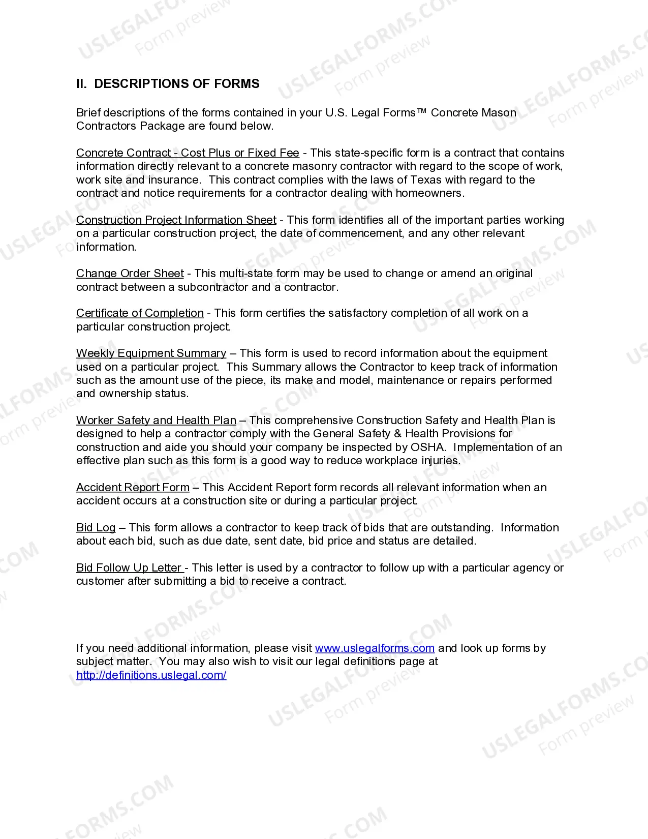 Preview Texas Concrete Mason Contractor Package