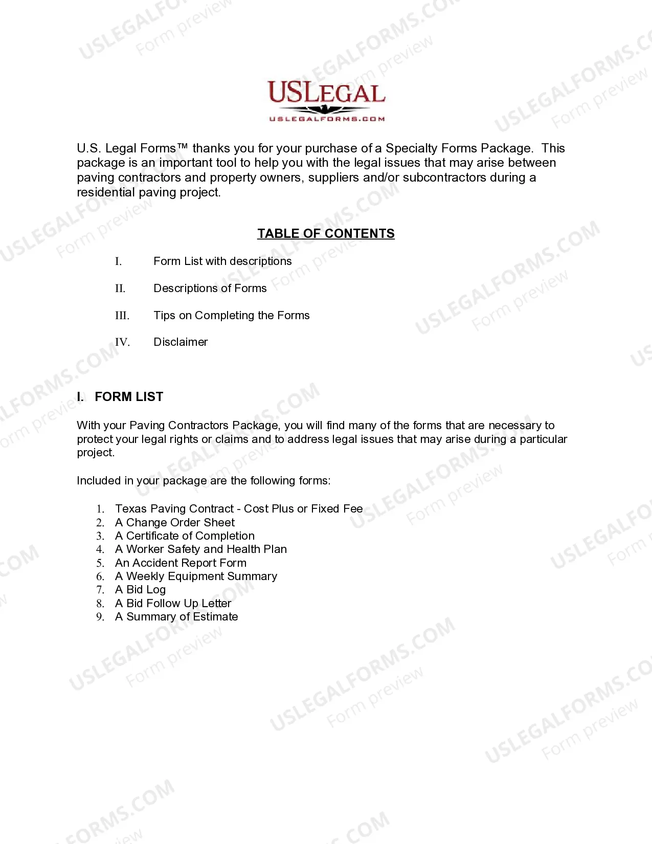 Preview Texas Paving Contractor Package