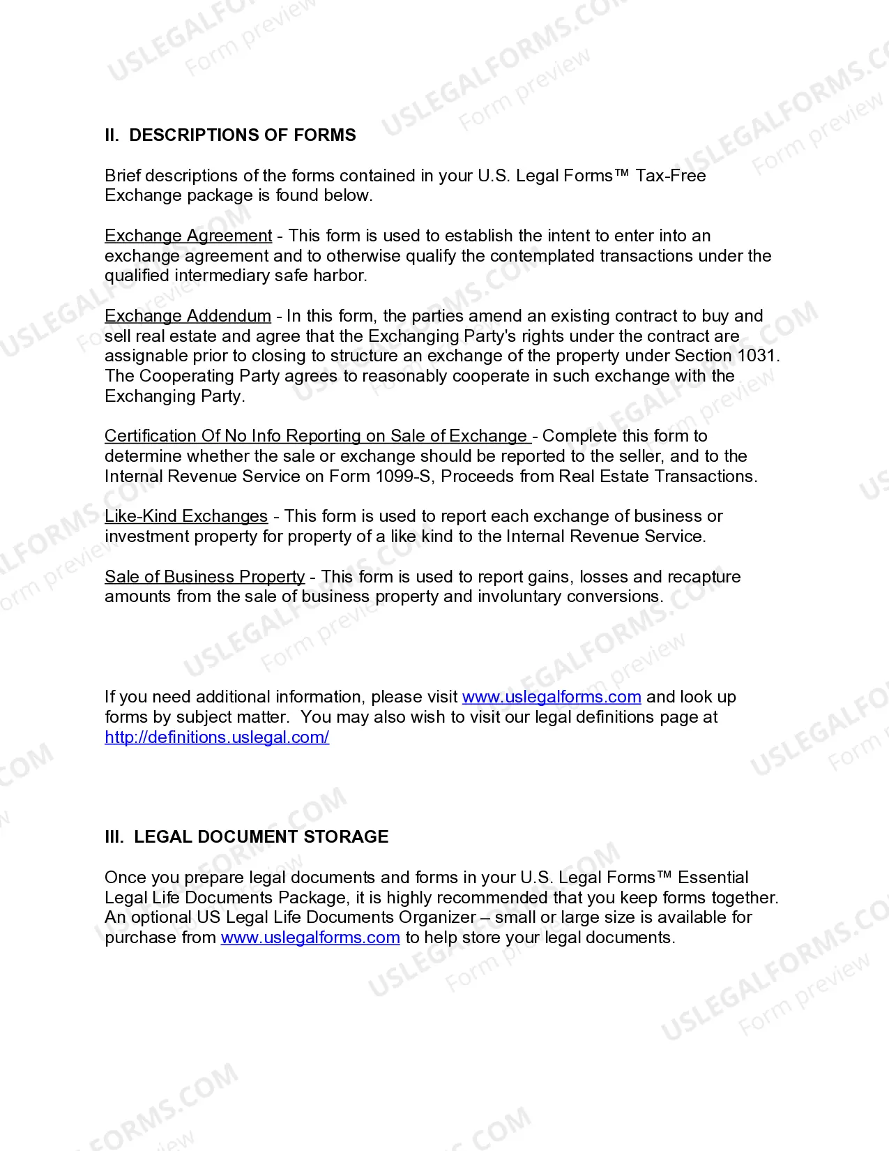 Preview Texas Tax Free Exchange Package