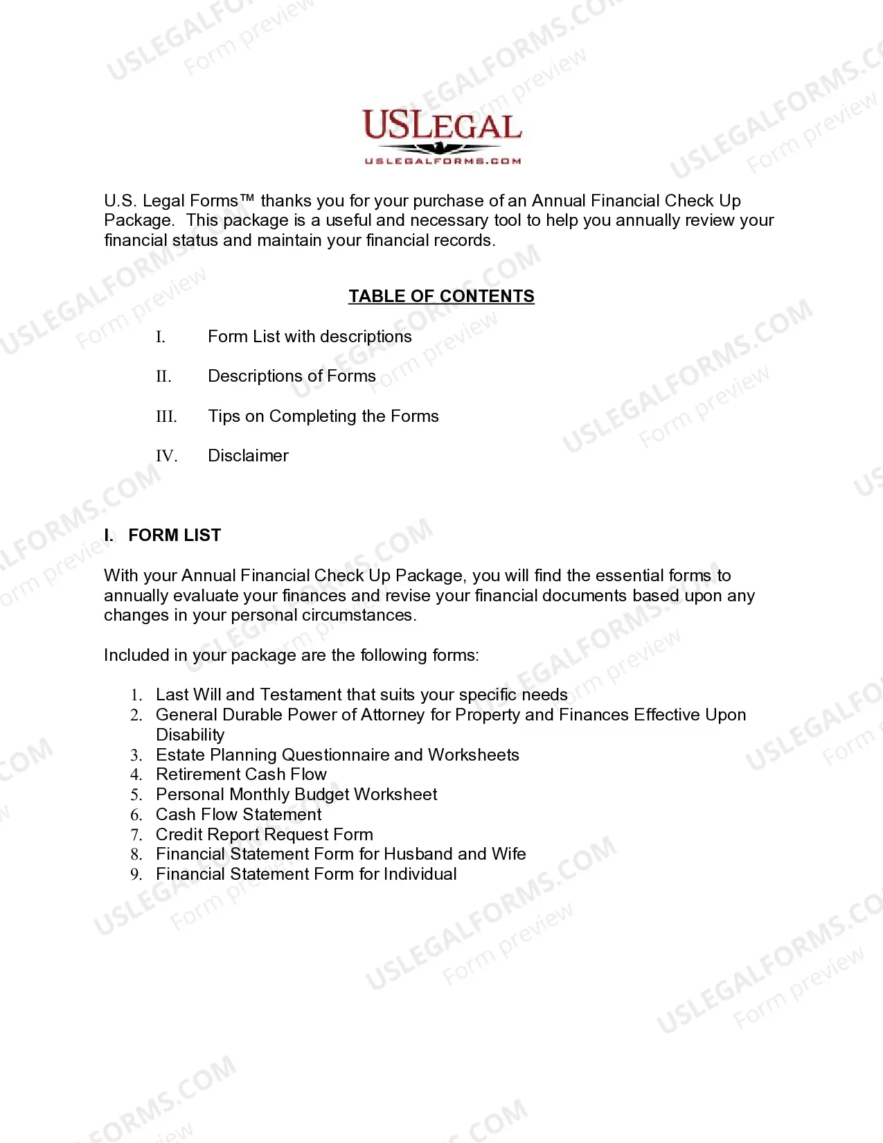 Preview Texas Annual Financial Checkup Package