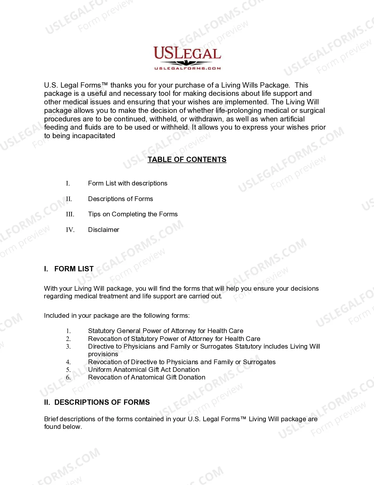 Preview Texas Living Wills and Health Care Package